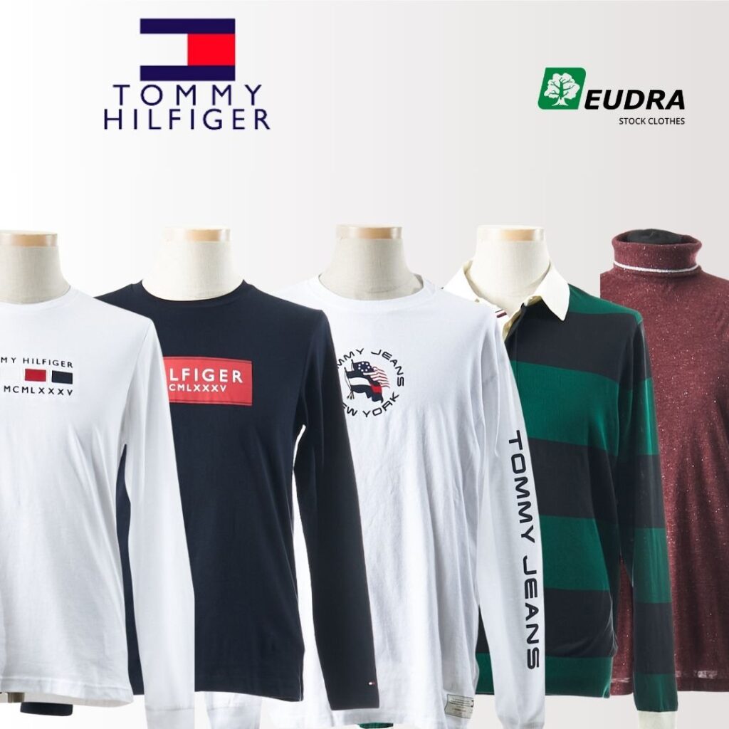 dizainerių drabužiai Tommy Hilfiger mados prekės firminiai rūbai išparduotuvė didmeninė prekyba pigūs rūbai drabužiai stock clothes wholesale outlet marškinėliai topai