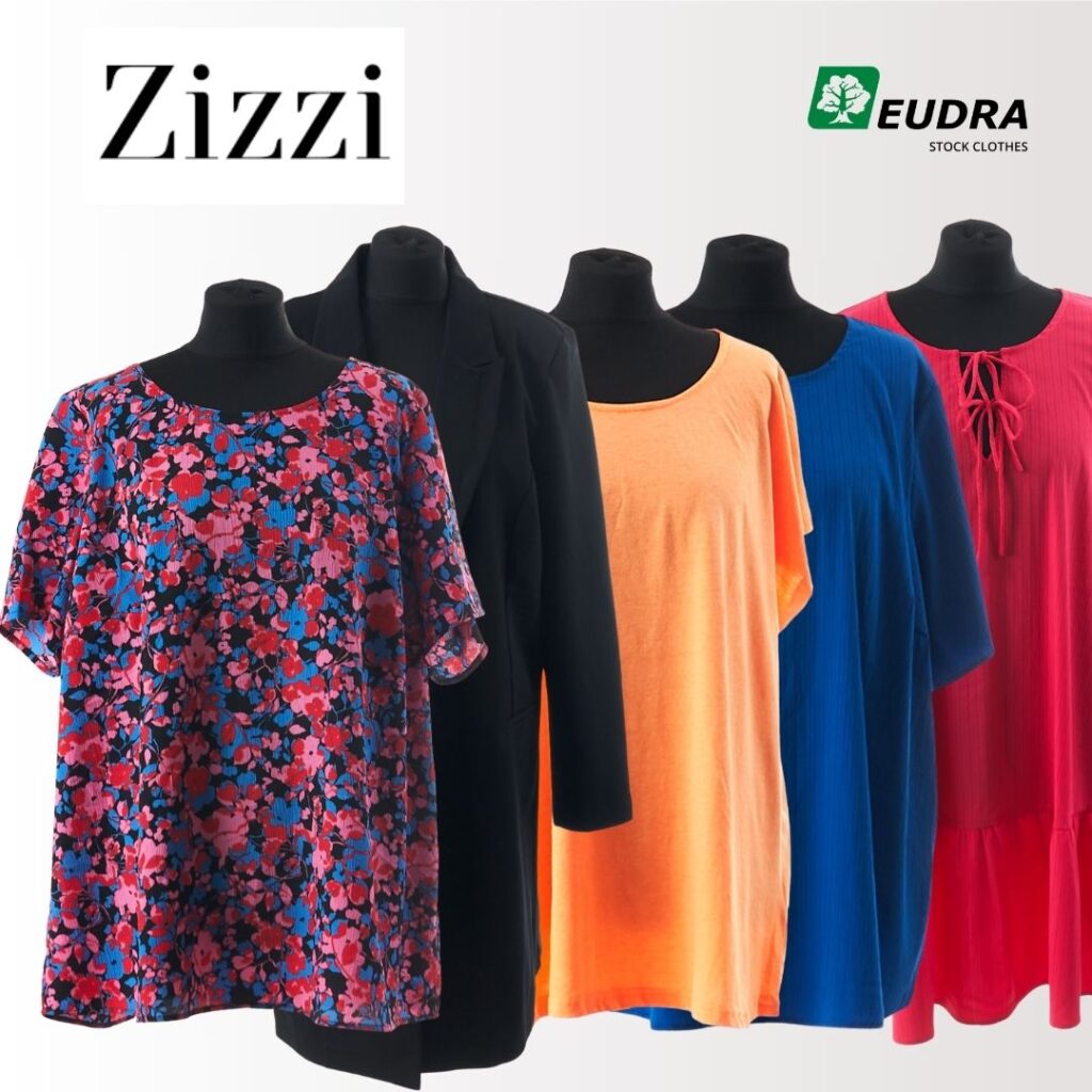 ZIZZI XXL suknelės palaidinės džinsai kelnės megztiniai striukės moterims drabužiai outlet išparduotuvė didmeninė prekyba pigūs rūbai stock clothes wholesale